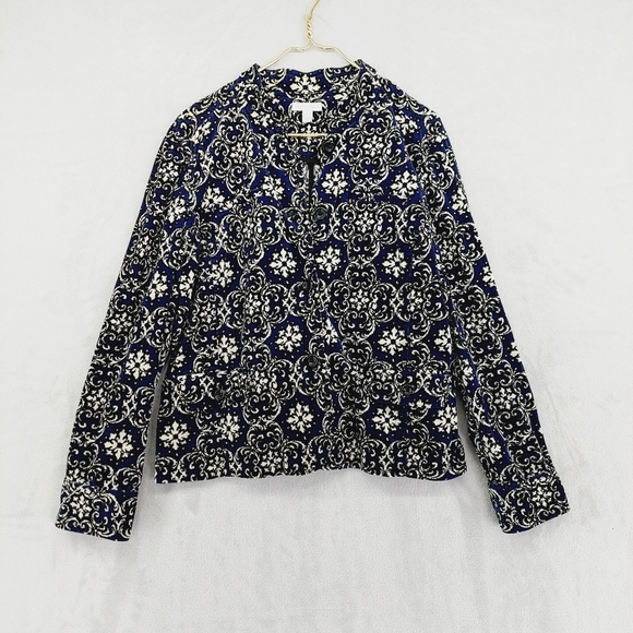 Charter Club Navy Blue Black White Stretch Corduroy Unlined Jacket P3022 - Picture 1 of 8